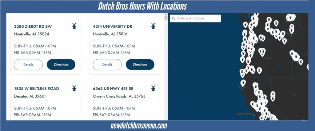 Dutch Bros hours with locations